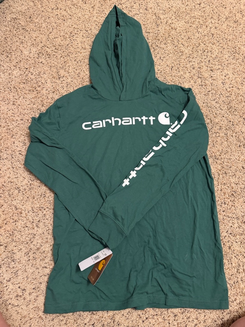 Carhartt Kids Green Hooded Long Sleeve Logo Shirt
